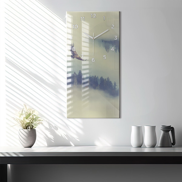 Vertical wall clock Misty forest eagle