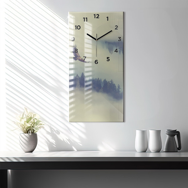 Vertical wall clock Misty forest eagle