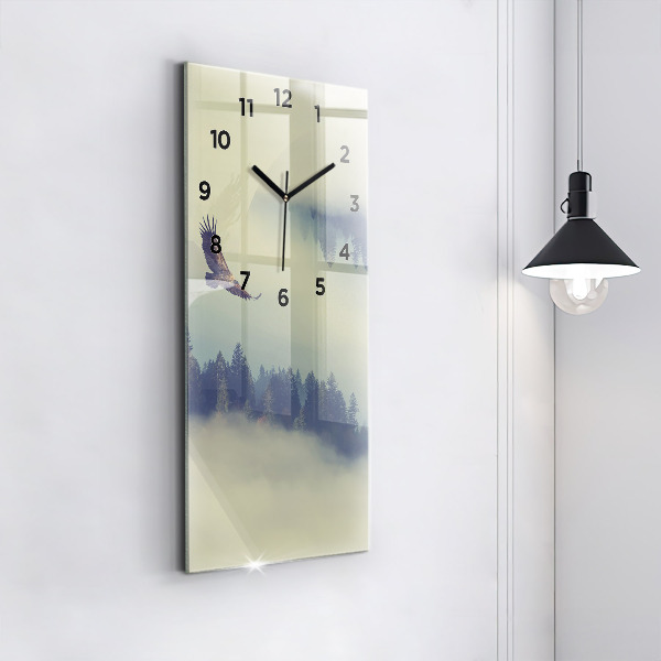 Vertical wall clock Misty forest eagle