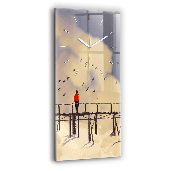 Vertical wall clock Man on the old bridge