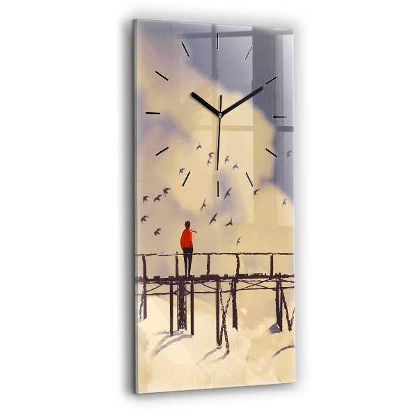 Vertical wall clock Man on the old bridge