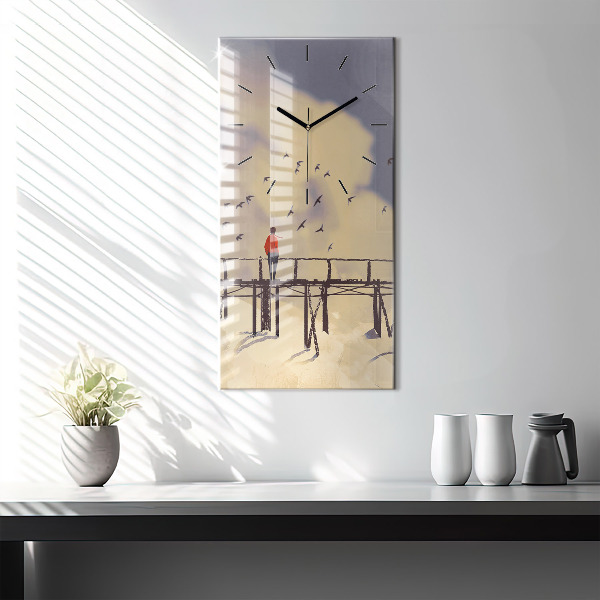 Vertical wall clock Man on the old bridge