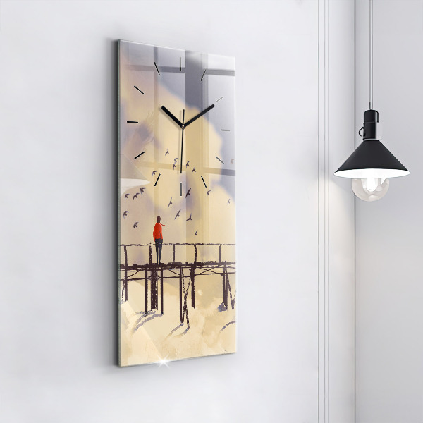 Vertical wall clock Man on the old bridge