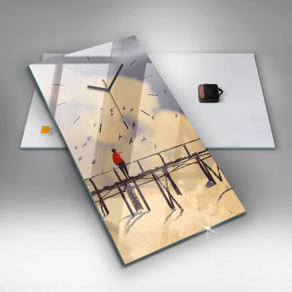 Vertical wall clock Man on the old bridge