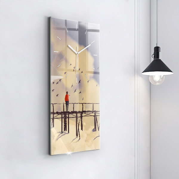 Vertical wall clock Man on the old bridge