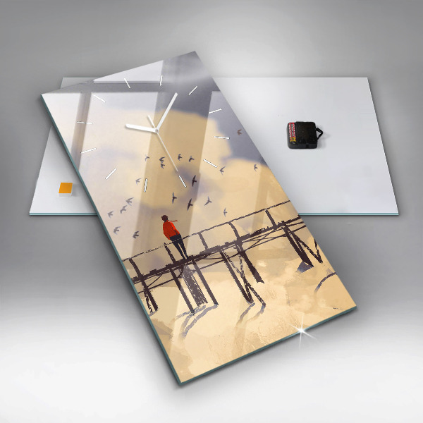 Vertical wall clock Man on the old bridge