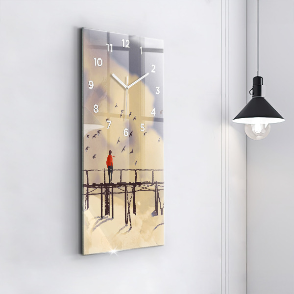 Vertical wall clock Man on the old bridge