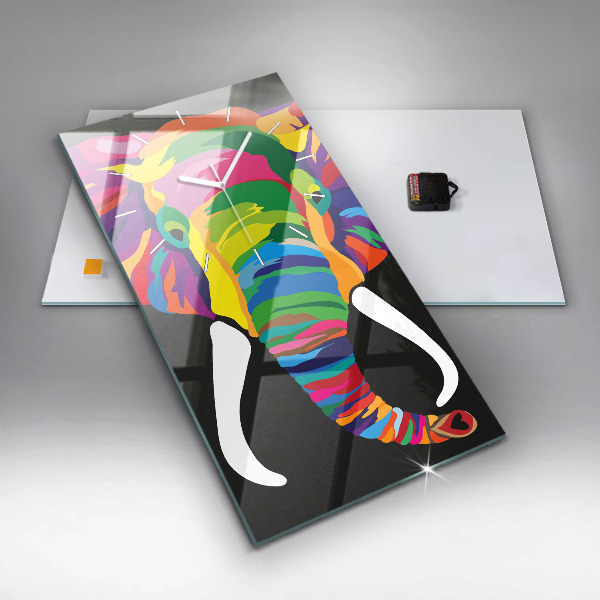 Vertical wall clock Colorful elephant