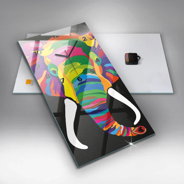 Vertical wall clock Colorful elephant