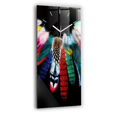 Vertical wall clock Colorful bird feathers