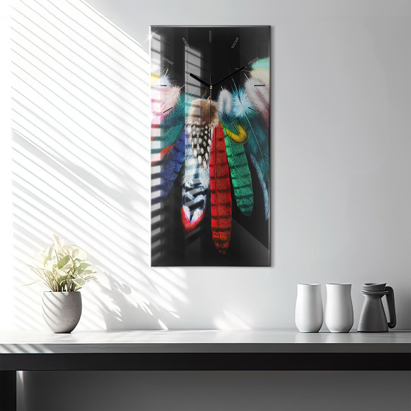 Vertical wall clock Colorful bird feathers
