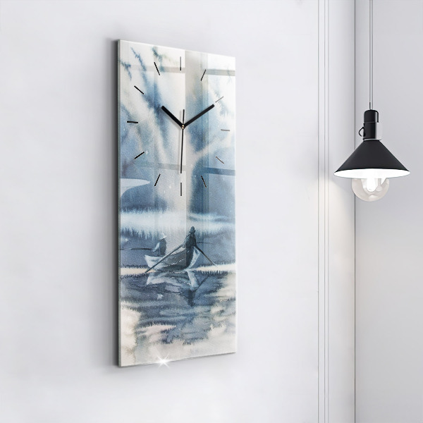 Vertical wall clock Fisherman on the lake