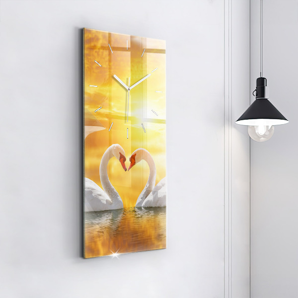 Vertical wall clock Swans in Love