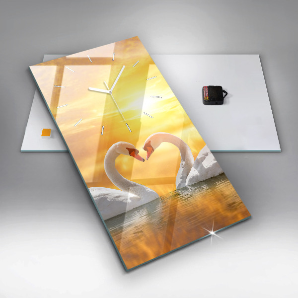 Vertical wall clock Swans in Love