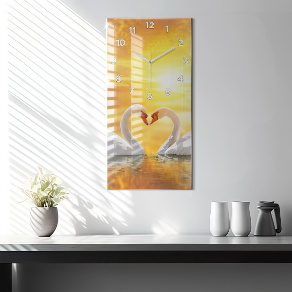 Vertical wall clock Swans in Love