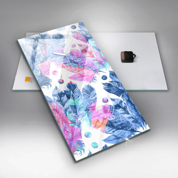 Vertical wall clock Colorful feathers