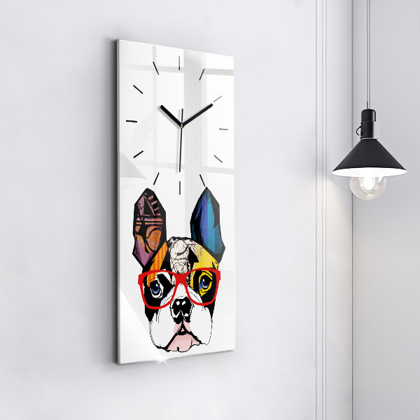 Vertical wall clock French bulldog with glasses