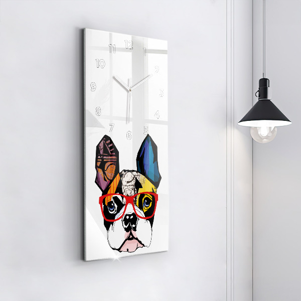 Vertical wall clock French bulldog with glasses