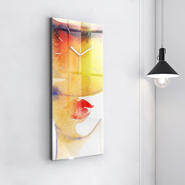 Vertical wall clock Woman in a hat