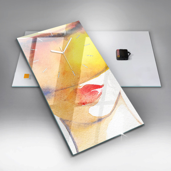 Vertical wall clock Woman in a hat