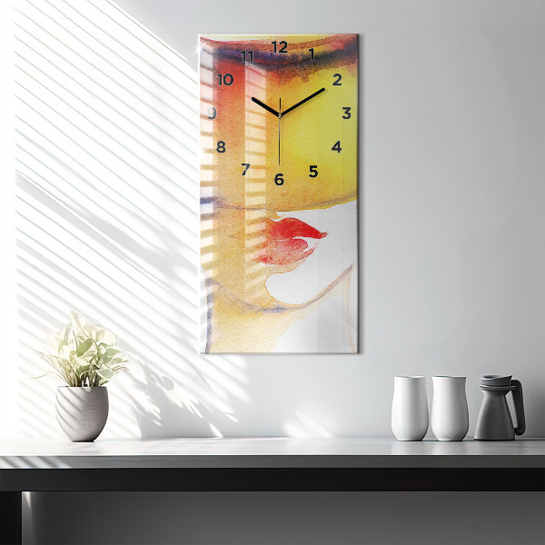Vertical wall clock Woman in a hat