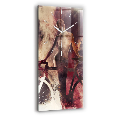 Vertical wall clock Woman and bike