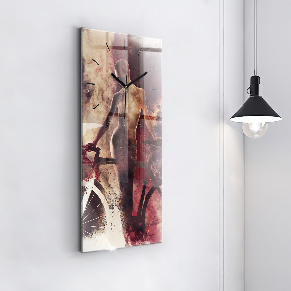 Vertical wall clock Woman and bike