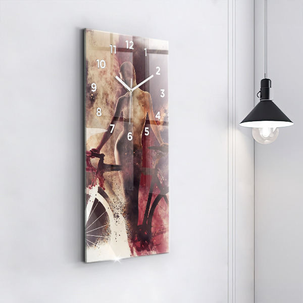 Vertical wall clock Woman and bike
