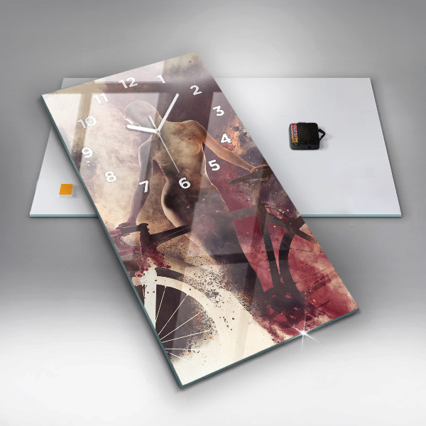 Vertical wall clock Woman and bike