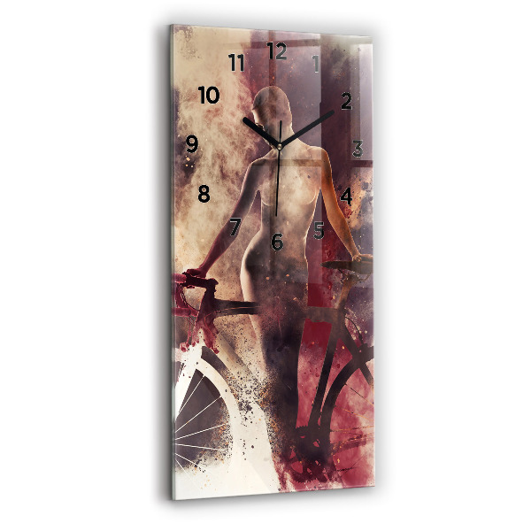 Vertical wall clock Woman and bike