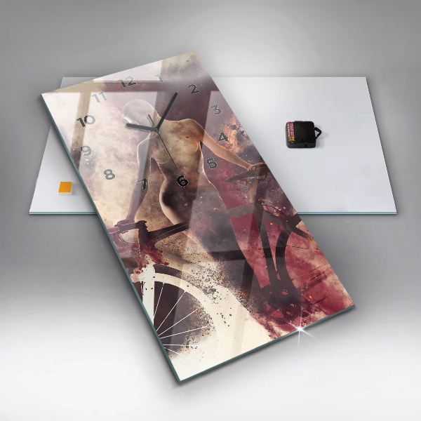 Vertical wall clock Woman and bike