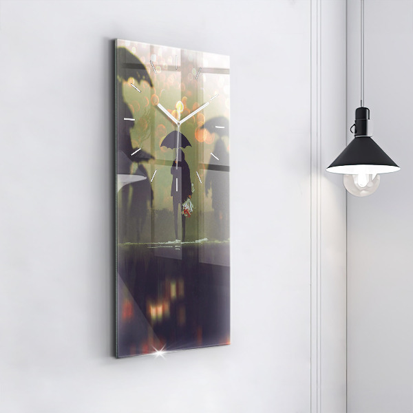 Vertical wall clock People with umbrellas