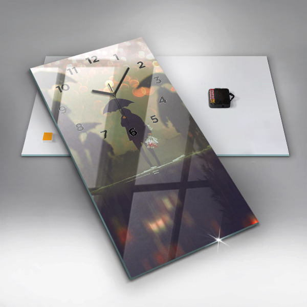 Vertical wall clock People with umbrellas