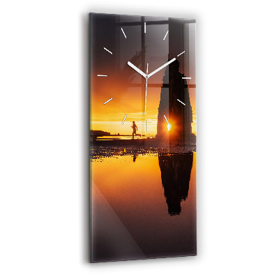 Vertical wall clock Runner and sunset