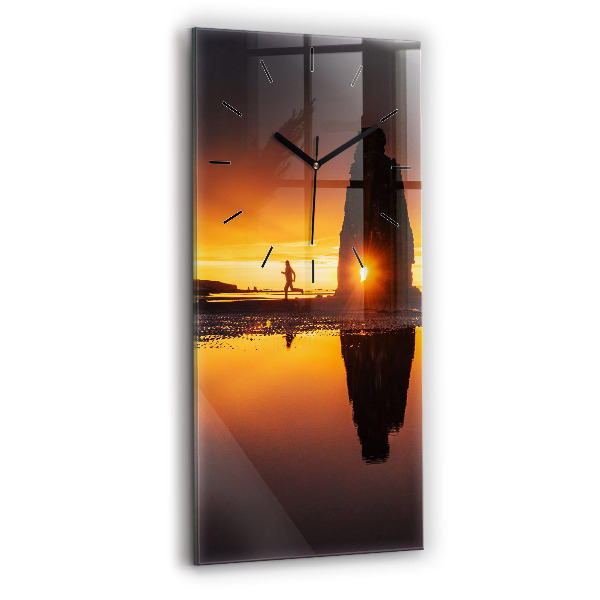 Vertical wall clock Runner and sunset