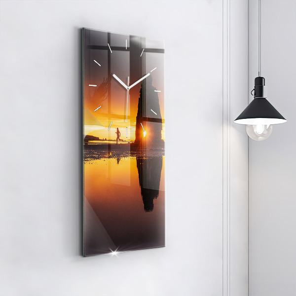Vertical wall clock Runner and sunset