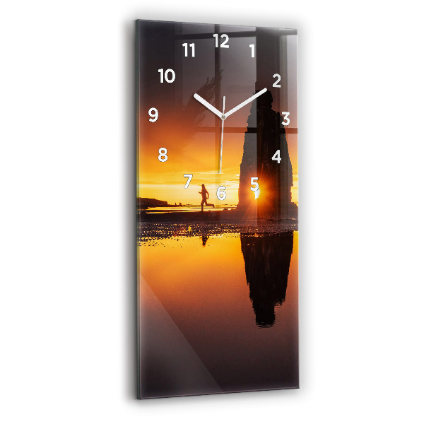 Vertical wall clock Runner and sunset