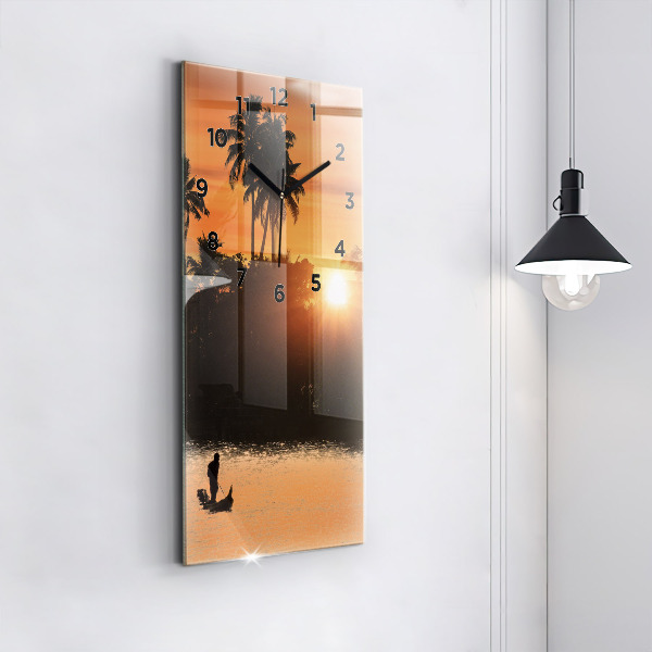 Vertical wall clock Sunset and palm trees