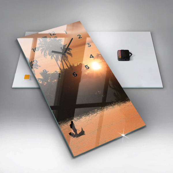 Vertical wall clock Sunset and palm trees