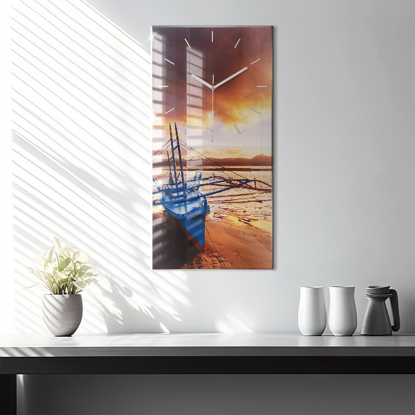 Vertical wall clock Boat and sunset