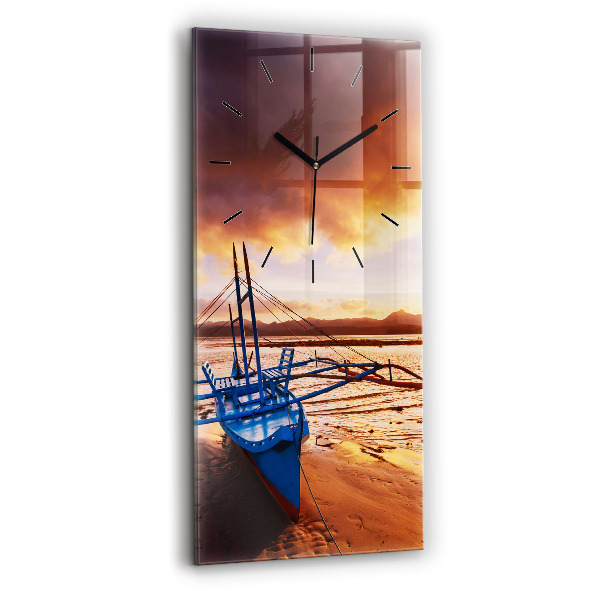 Vertical wall clock Boat and sunset
