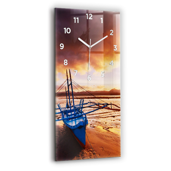 Vertical wall clock Boat and sunset