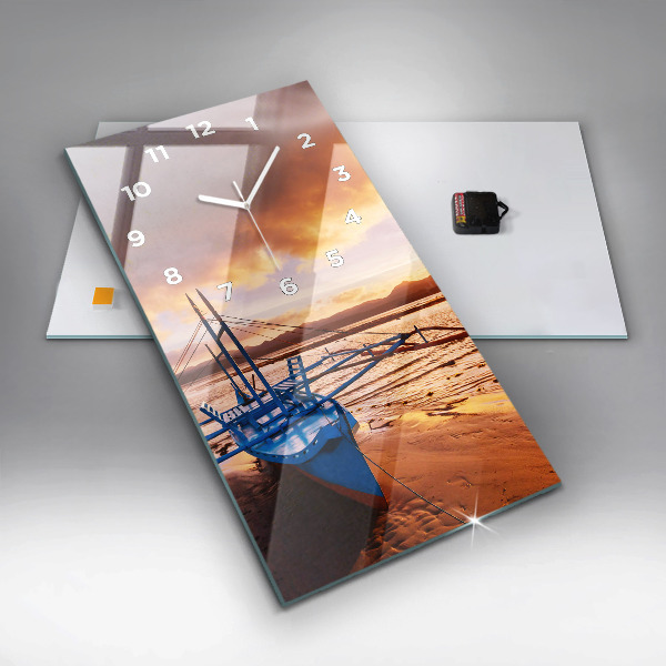 Vertical wall clock Boat and sunset
