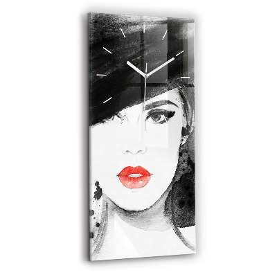 Vertical wall clock Woman in a hat