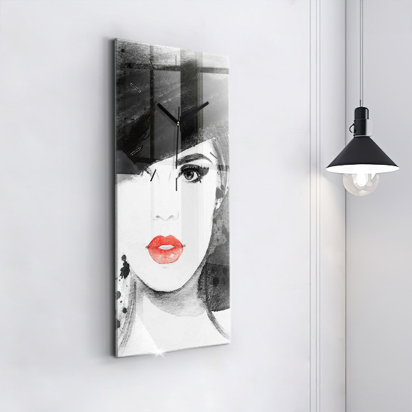Vertical wall clock Woman in a hat