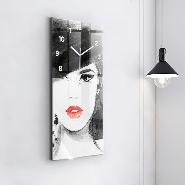 Vertical wall clock Woman in a hat