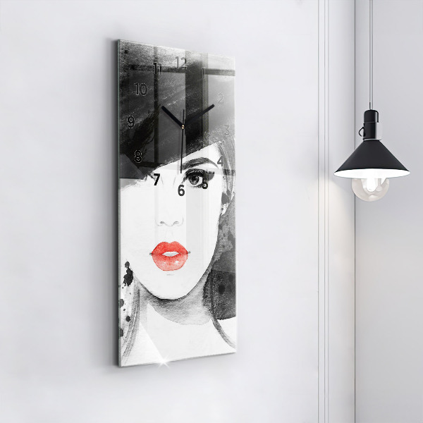 Vertical wall clock Woman in a hat