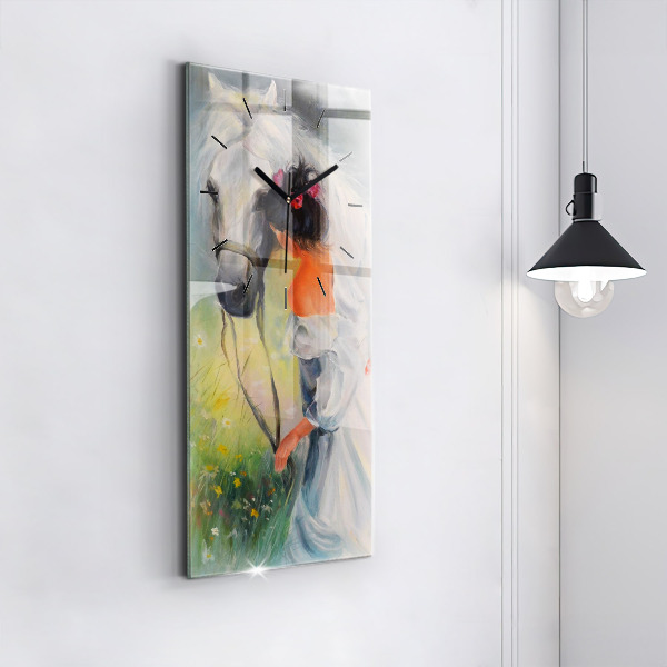 Vertical wall clock Beautiful woman with a horse
