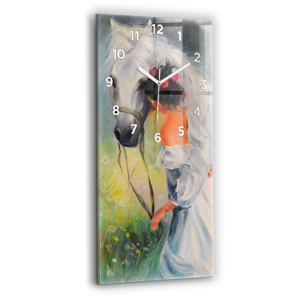 Vertical wall clock Beautiful woman with a horse