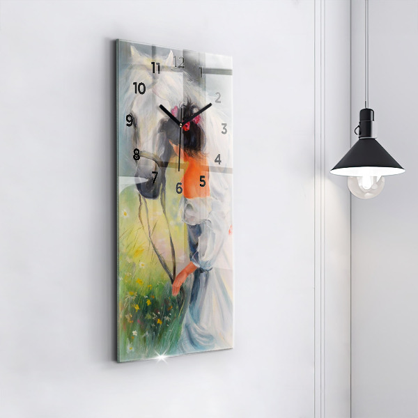 Vertical wall clock Beautiful woman with a horse